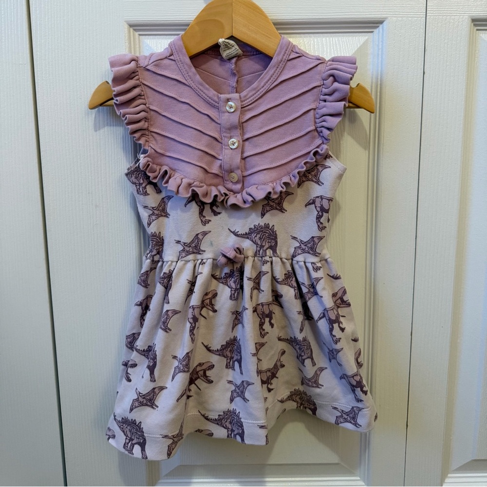 Kate Quinn Amelia Dress in Purple Dinosaur 18-24m